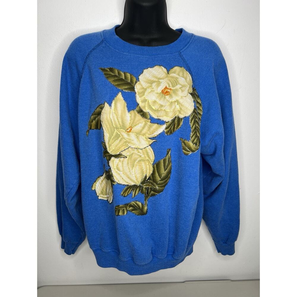 Vintage Hanes Flower Sweatshirt Blue Floral Grandmacore Size Size XL